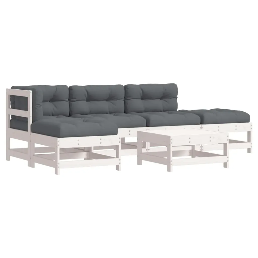 6 Piece Garden Lounge Set with Cushions White Solid Wood Price