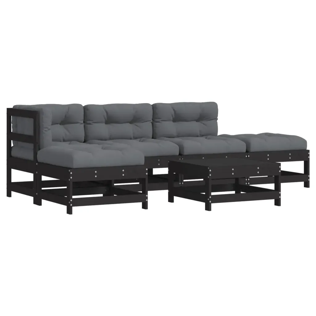 6 Piece Garden Lounge Set with Cushions Black Solid Wood Price