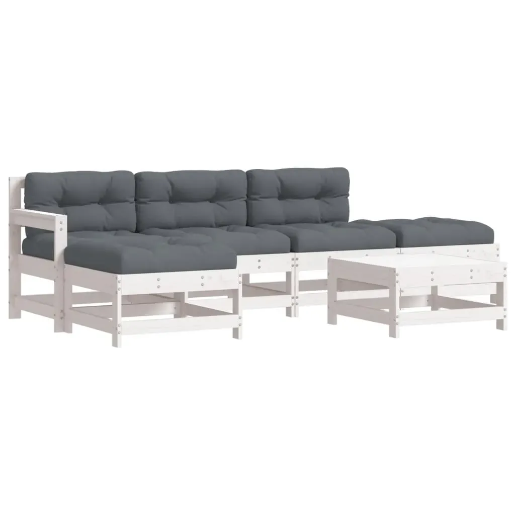 6 Piece Garden Lounge Set with Cushions White Solid Wood Price