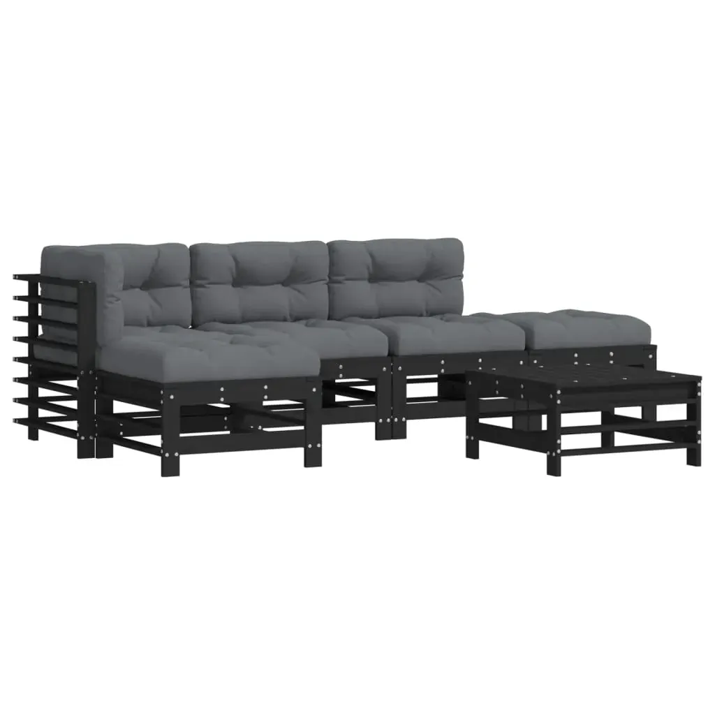 6 Piece Garden Lounge Set with Cushions Black Solid Wood Price