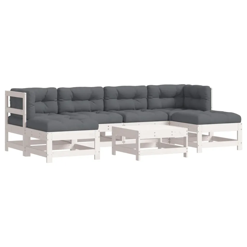 7 Piece Garden Lounge Set with Cushions White Solid Wood Price