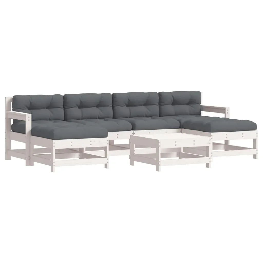 7 Piece Garden Lounge Set with Cushions White Solid Wood Price