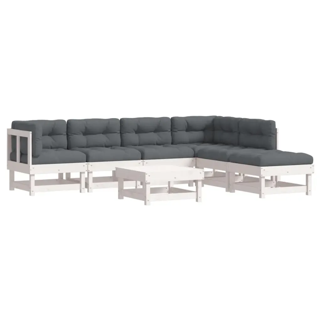 7 Piece Garden Lounge Set with Cushions White Solid Wood Price