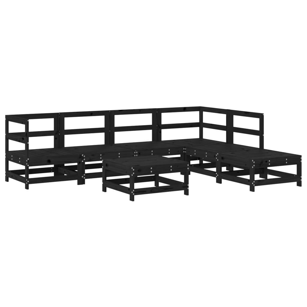 7 Piece Garden Lounge Set with Cushions Black Solid Wood Price