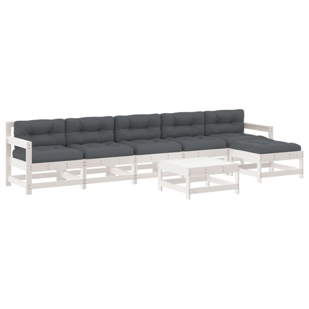 7 Piece Garden Lounge Set with Cushions White Solid Wood Price