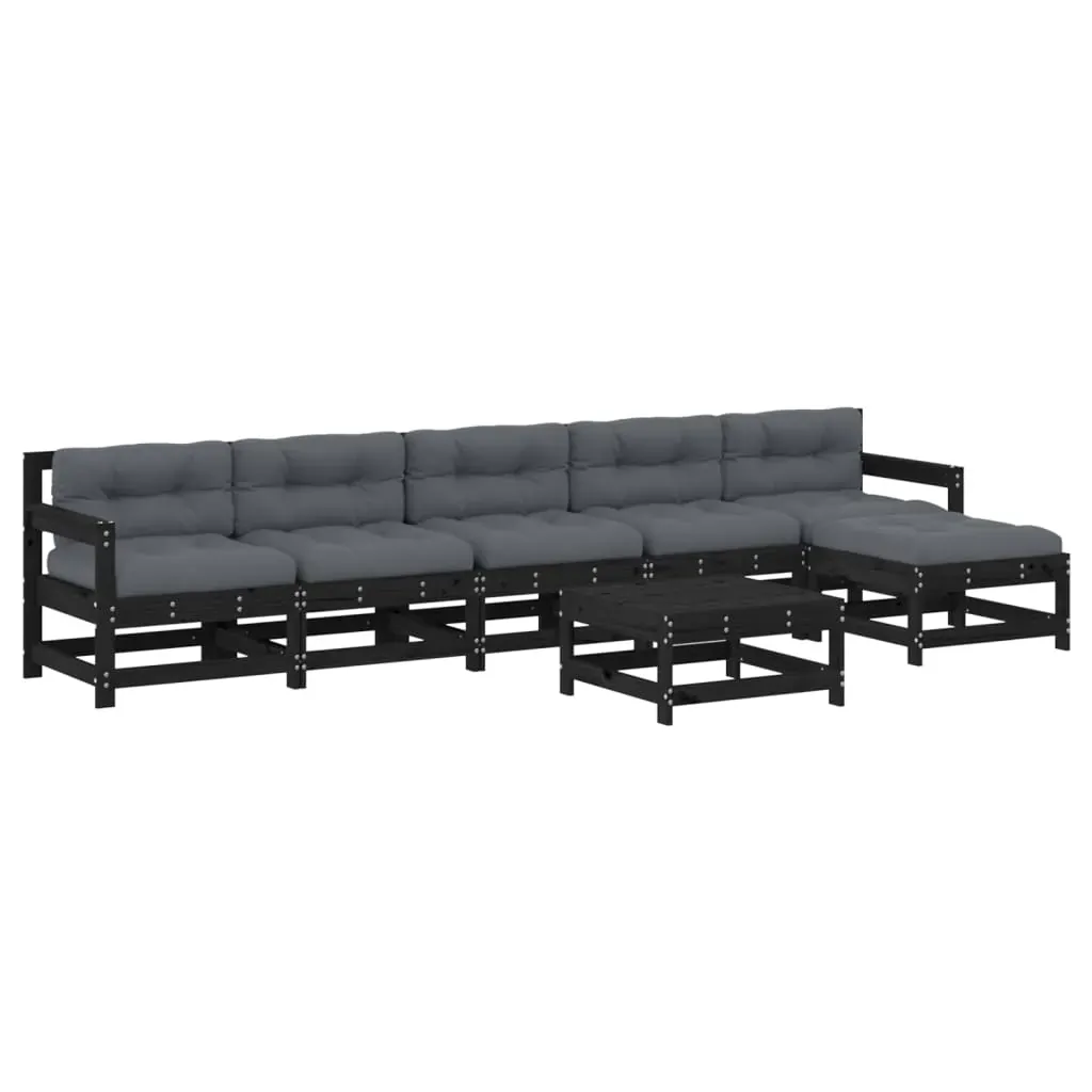 7 Piece Garden Lounge Set with Cushions Black Solid Wood Price