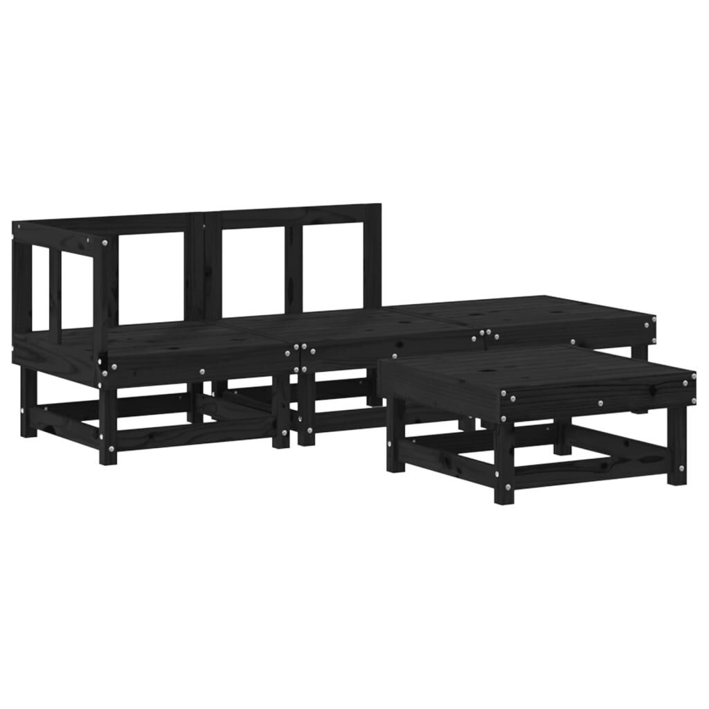 4 Piece Garden Lounge Set with Cushions Black Solid Wood Price