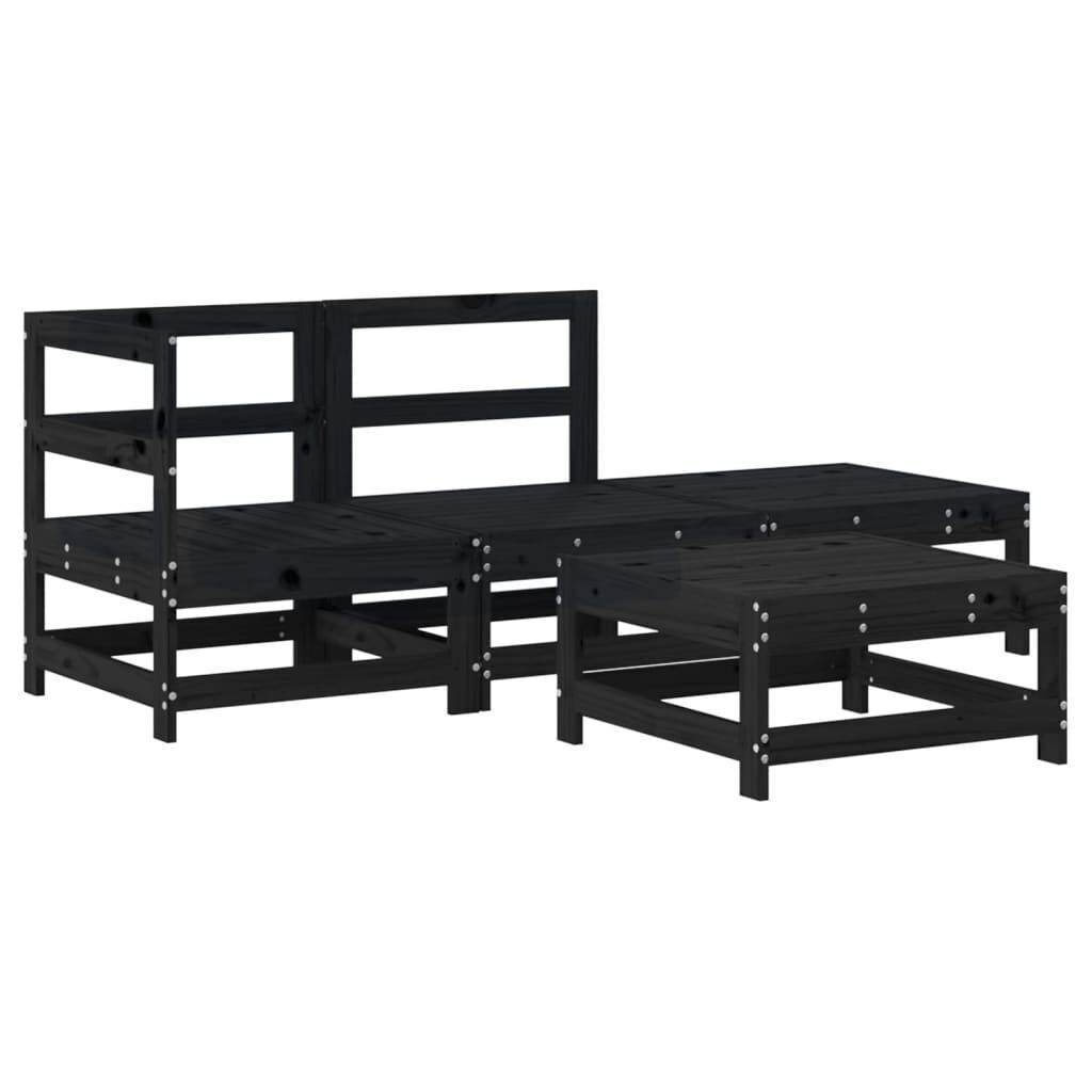 4 Piece Garden Lounge Set with Cushions Black Solid Wood Price