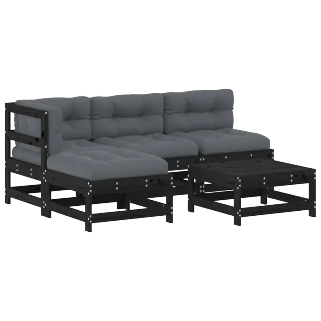 5 Piece Garden Lounge Set with Cushions Black Solid Wood Price