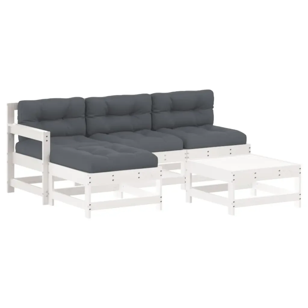 5 Piece Garden Lounge Set with Cushions White Solid Wood Price