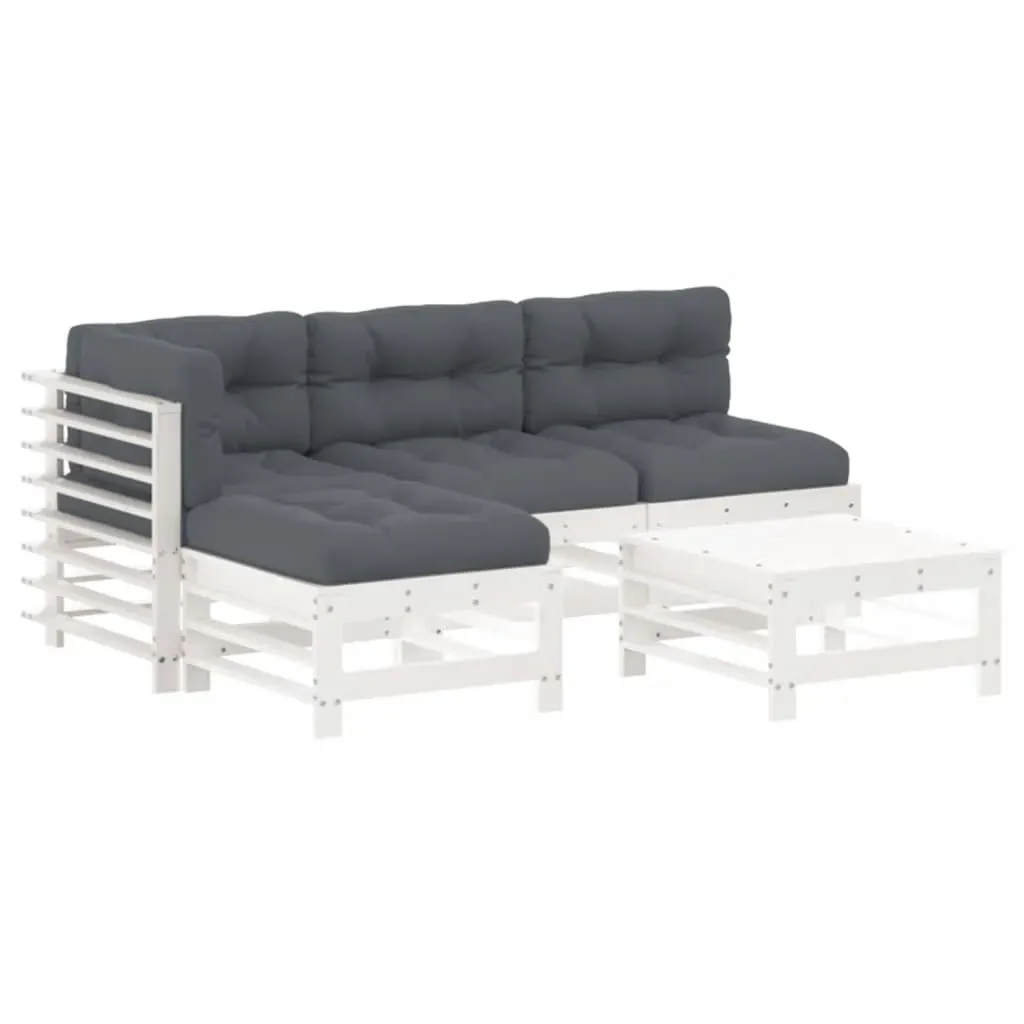 5 Piece Garden Lounge Set with Cushions White Solid Wood Price