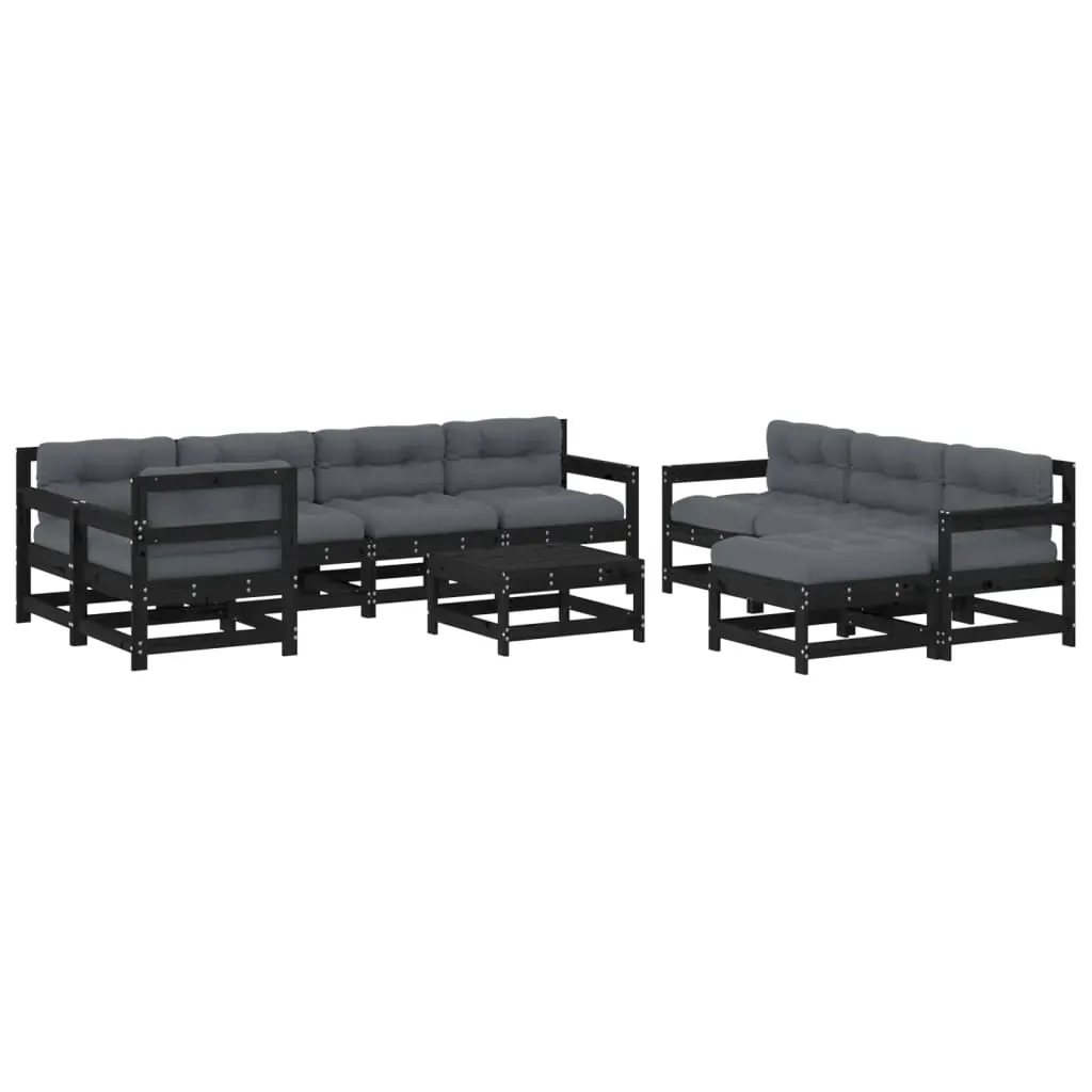 10 Piece Garden Lounge Set with Cushions Black Solid Wood Price