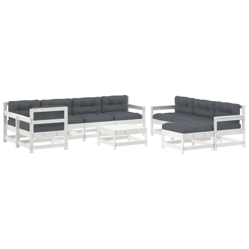 10 Piece Garden Lounge Set with Cushions White Solid Wood Price