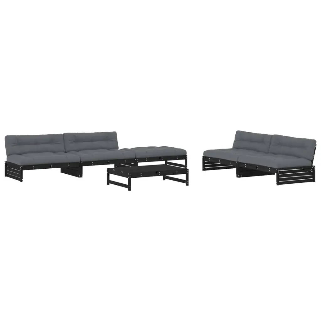 6 Piece Garden Lounge Set with Cushions Black Solid Wood Price
