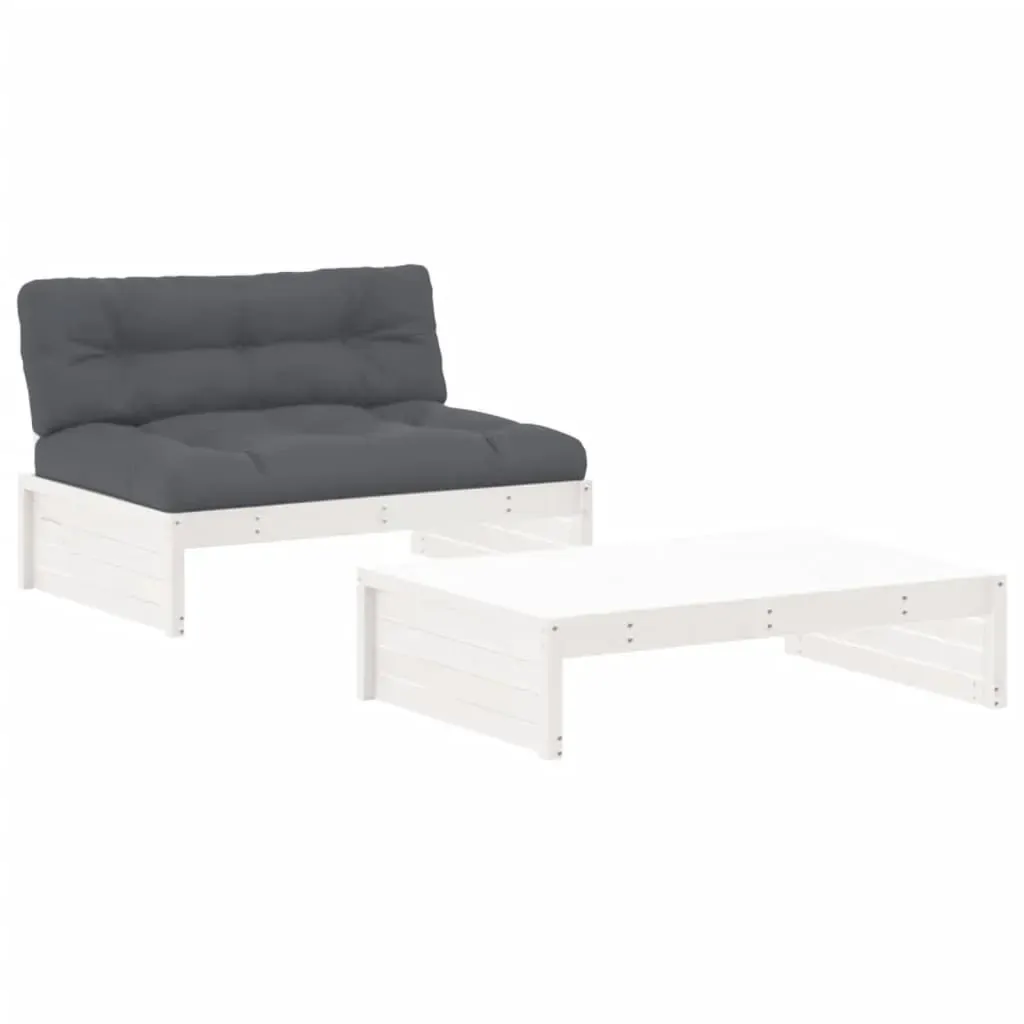 2 Piece Garden Lounge Set with Cushions White Solid Wood Price