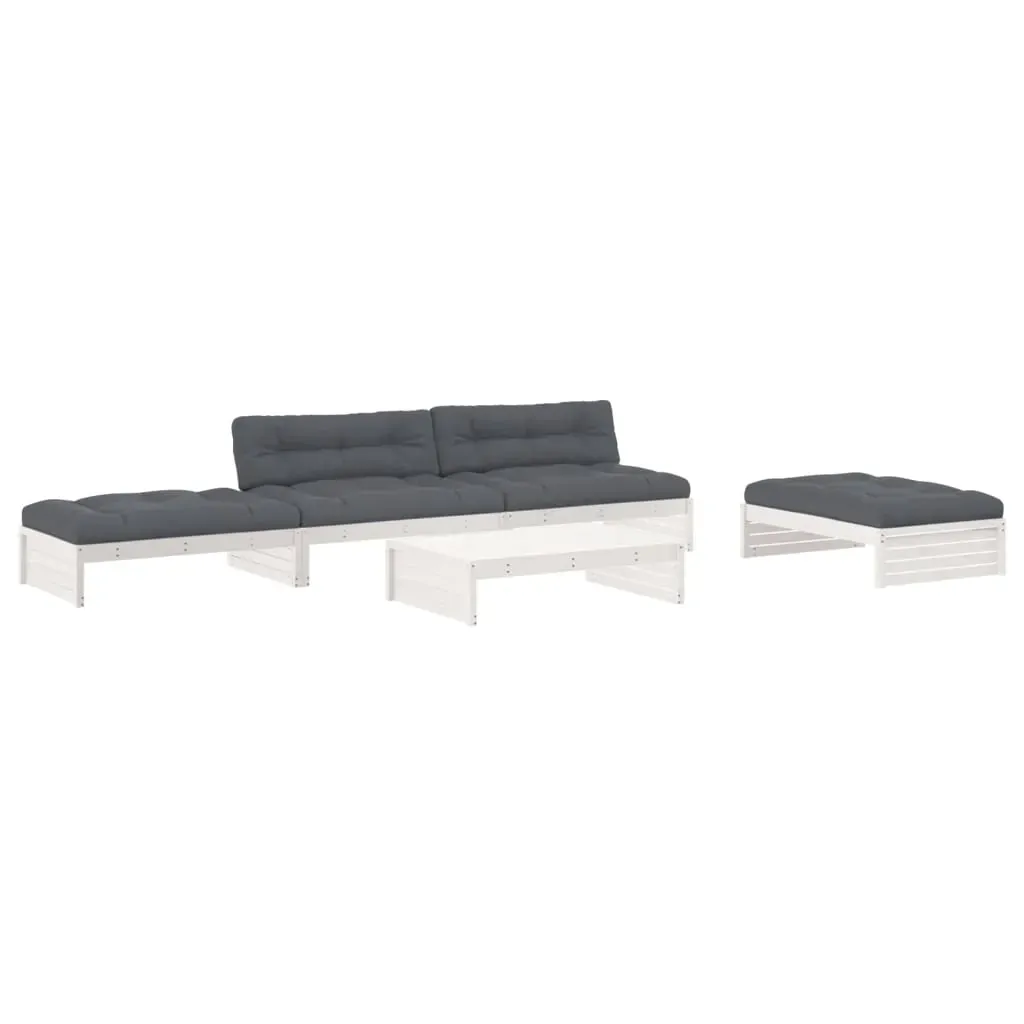 5 Piece Garden Lounge Set with Cushions White Solid Wood Price