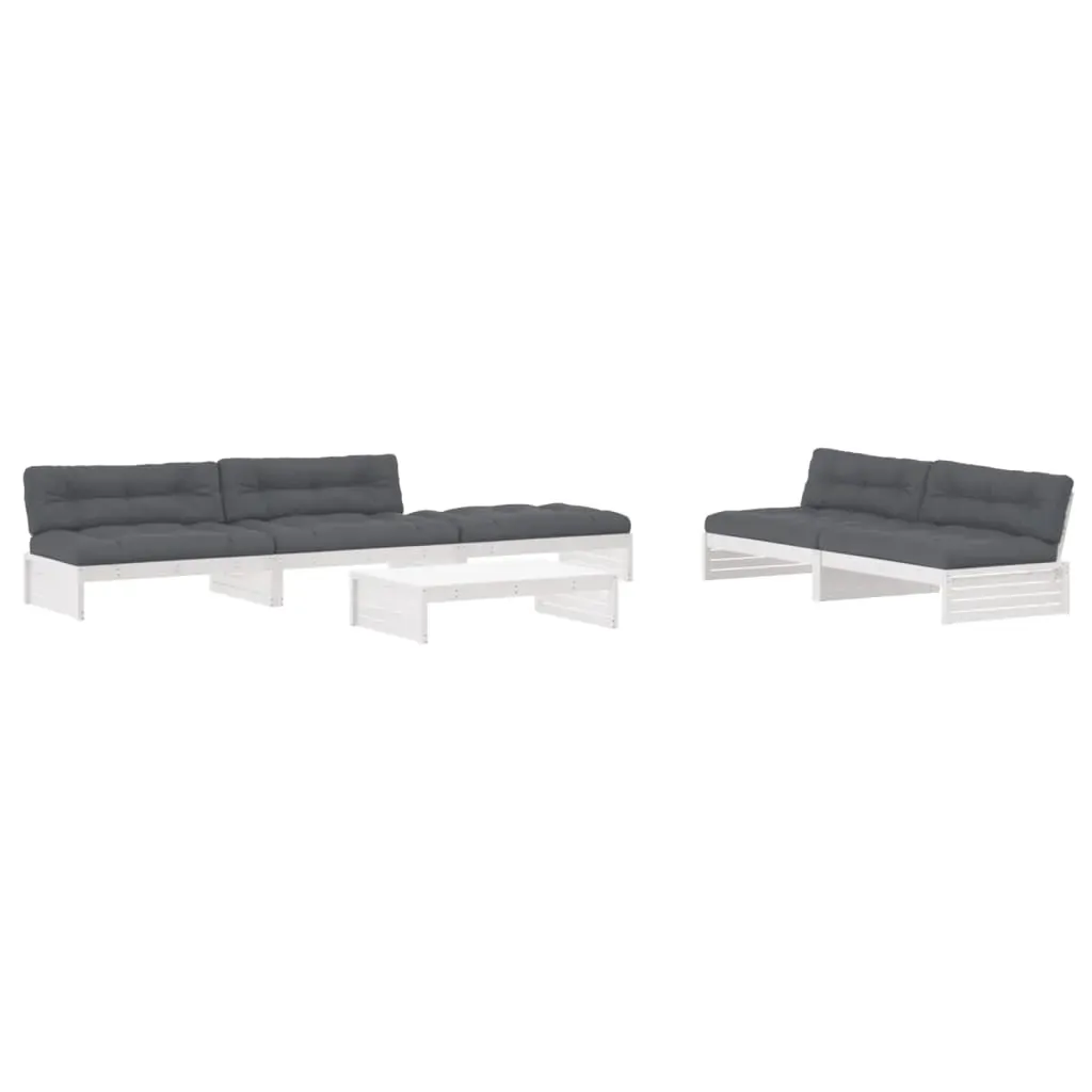 6 Piece Garden Lounge Set with Cushions White Solid Wood Price