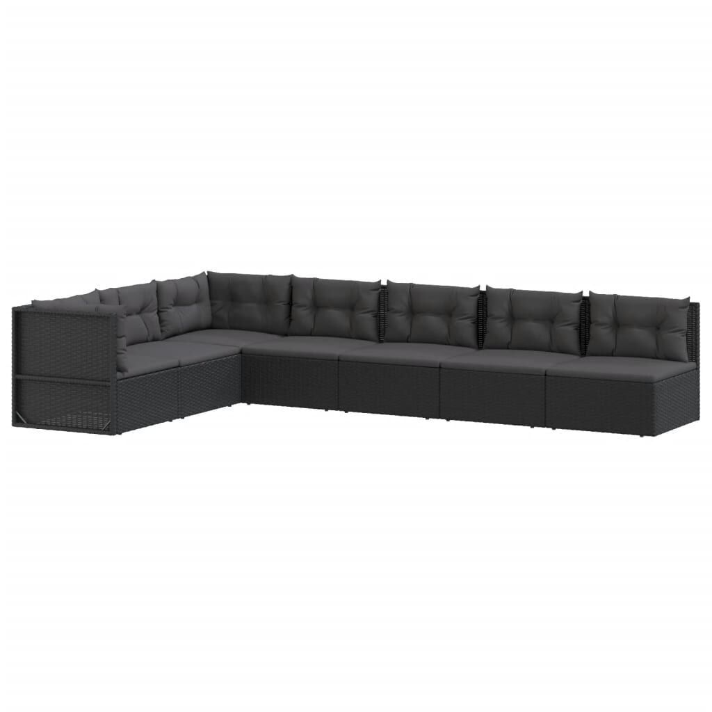 7 Piece Garden Lounge Set with Cushions Black Poly Rattan Price