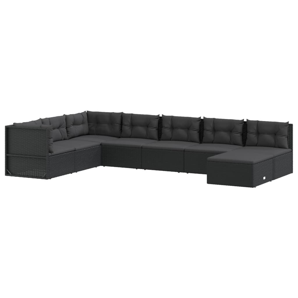 8 Piece Garden Lounge Set with Cushions Black Poly Rattan Price