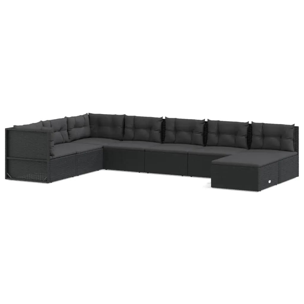 8 Piece Garden Lounge Set with Cushions Black Poly Rattan Price
