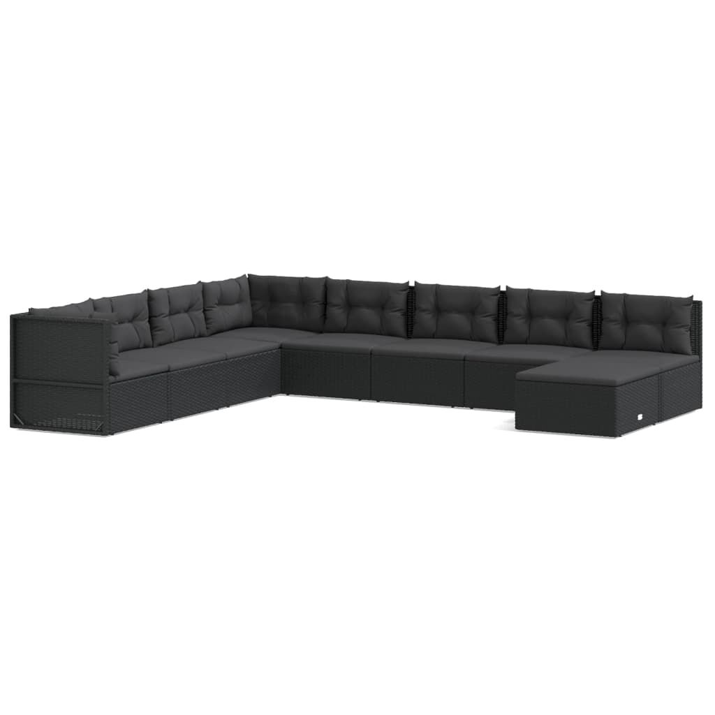 9 Piece Garden Lounge Set with Cushions Black Poly Rattan Price