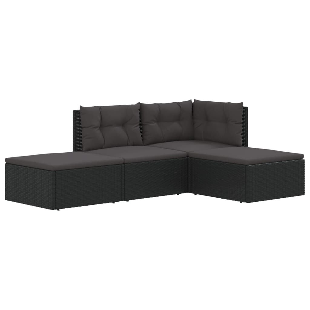 4 Piece Garden Lounge Set with Cushions Black Poly Rattan Price