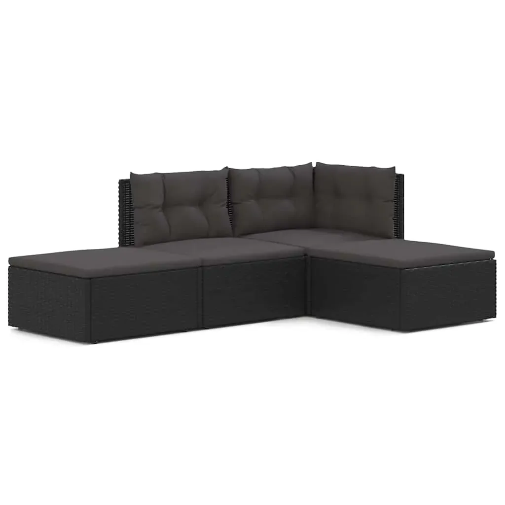 4 Piece Garden Lounge Set with Cushions Black Poly Rattan Price