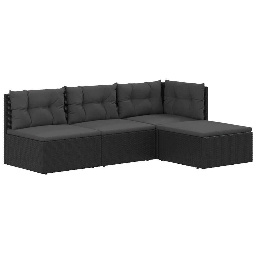 4 Piece Garden Lounge Set with Cushions Black Poly Rattan Price