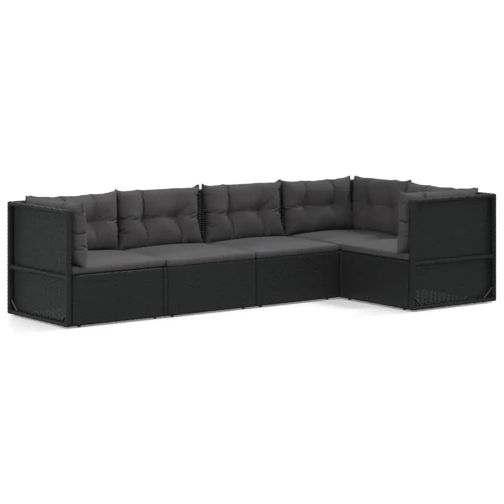 5 Piece Garden Lounge Set with Cushions Black Poly Rattan Price
