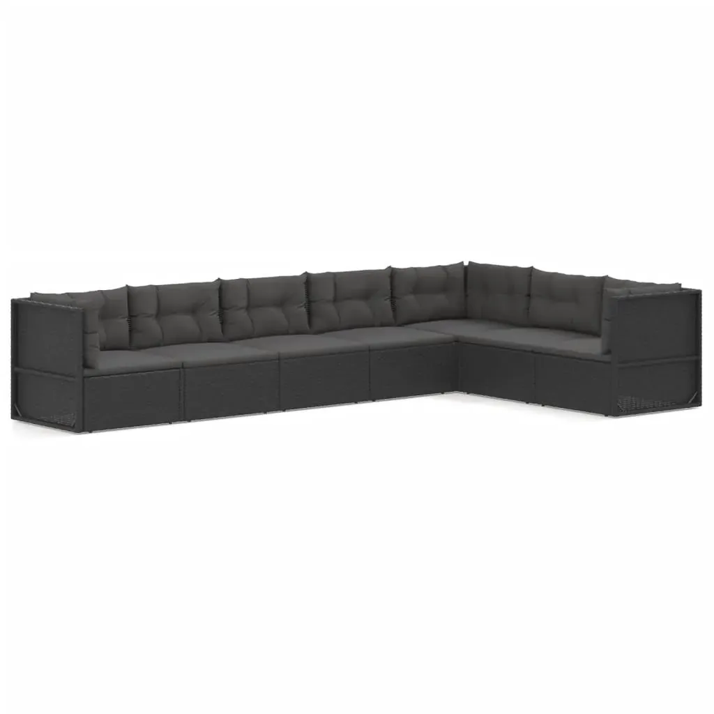7 Piece Garden Lounge Set with Cushions Black Poly Rattan Price