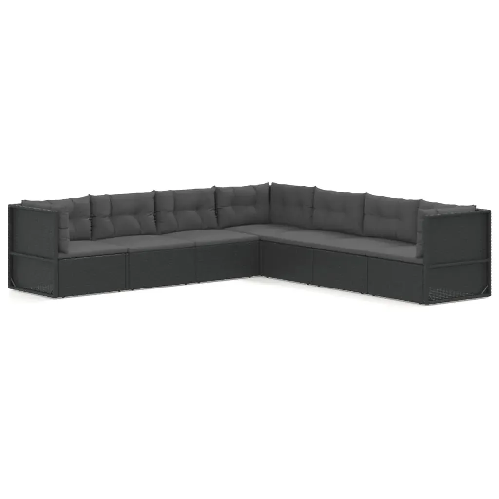 7 Piece Garden Lounge Set with Cushions Black Poly Rattan Price