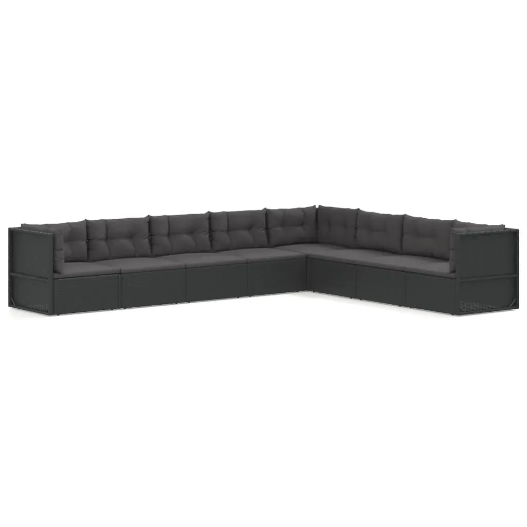 8 Piece Garden Lounge Set with Cushions Black Poly Rattan Price