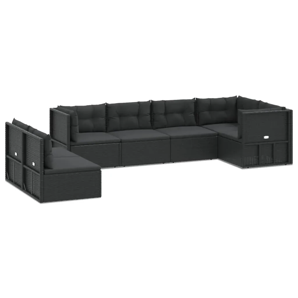 7 Piece Garden Lounge Set with Cushions Black Poly Rattan Price