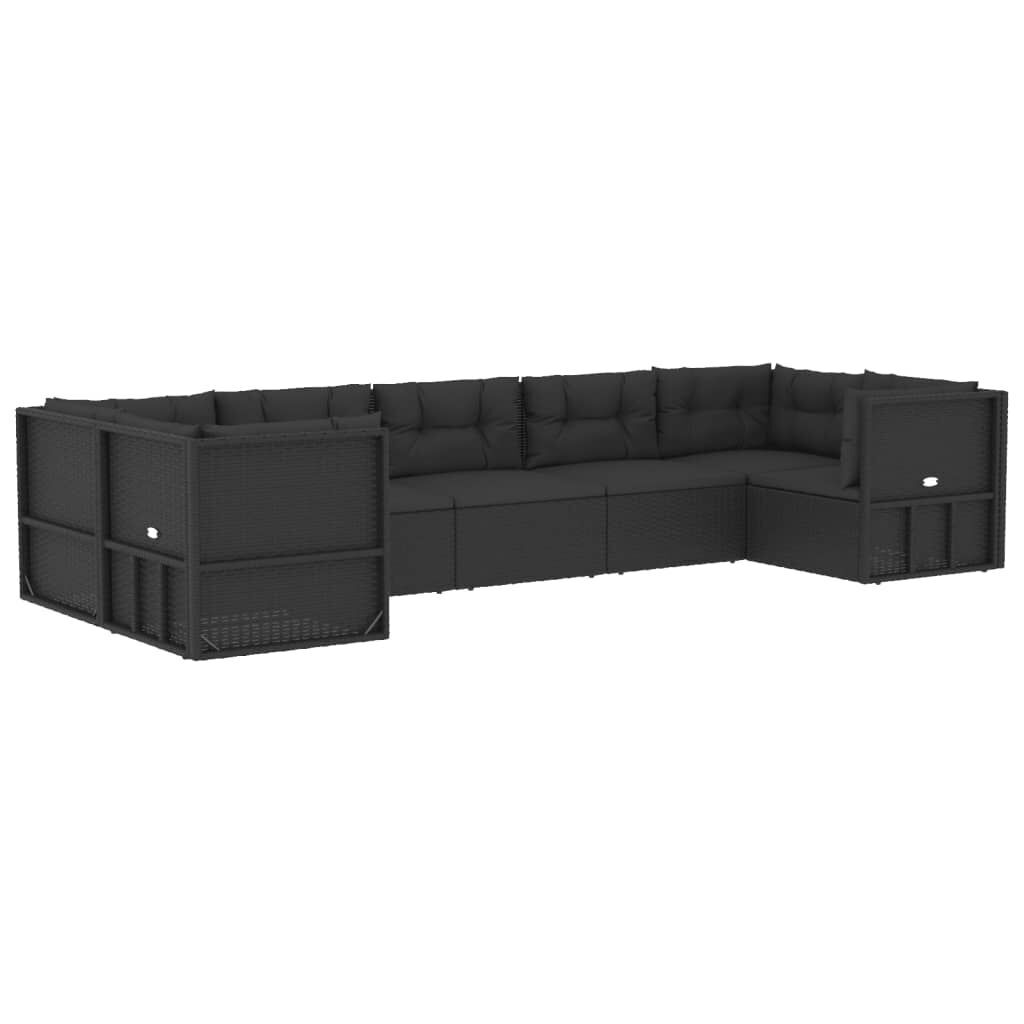 7 Piece Outdoor Sofa Set with Cushions Black Poly Rattan Price