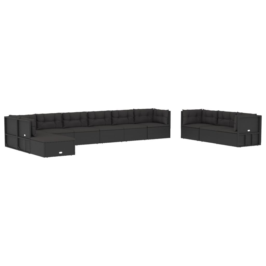 11 Piece Outdoor Sofa Set with Cushions Black Poly Rattan Price