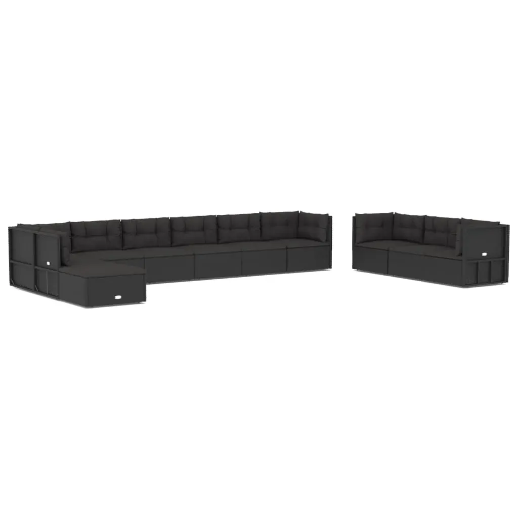 11 Piece Outdoor Sofa Set with Cushions Black Poly Rattan Price