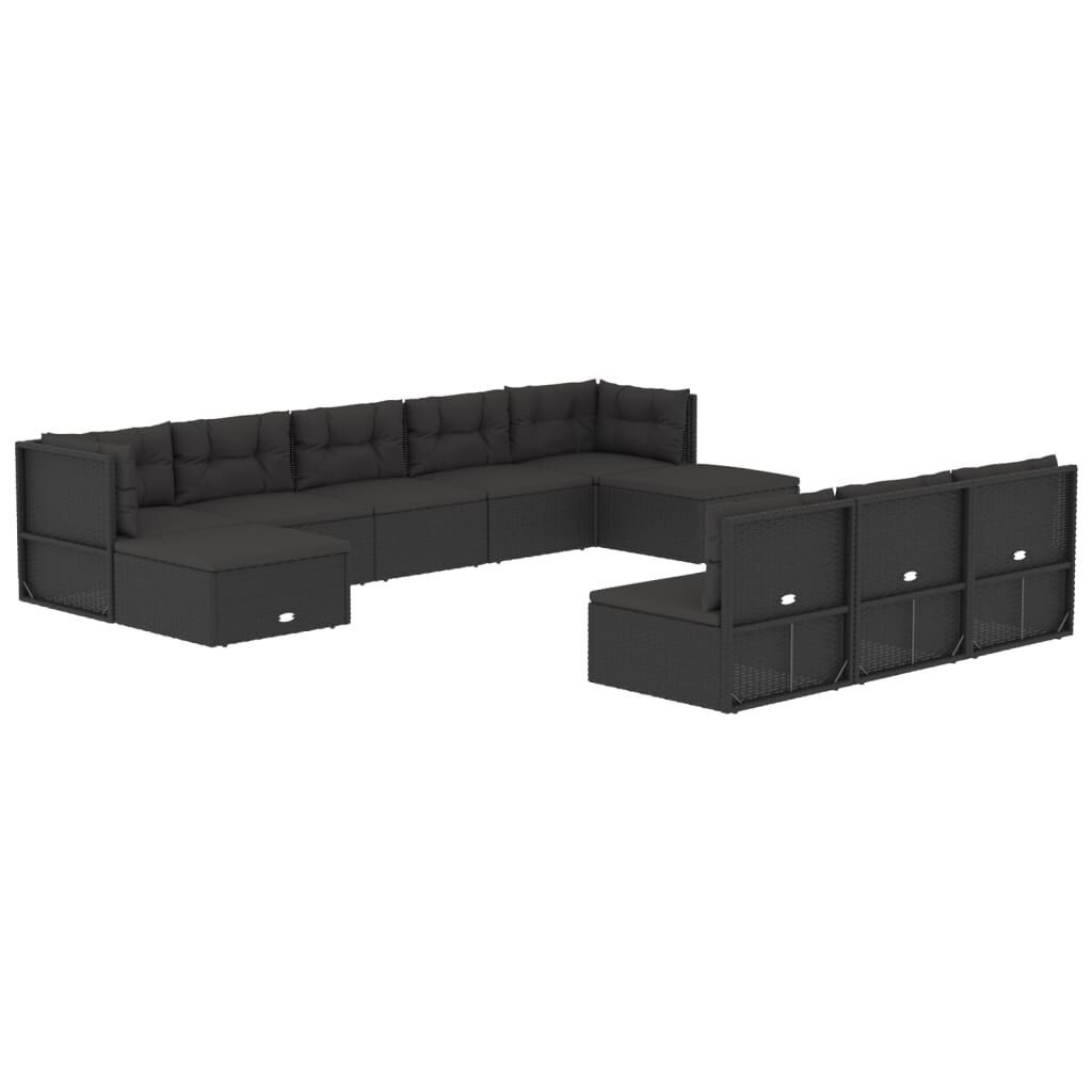10 Piece Outdoor Sofa Set with Cushions Black Poly Rattan Price