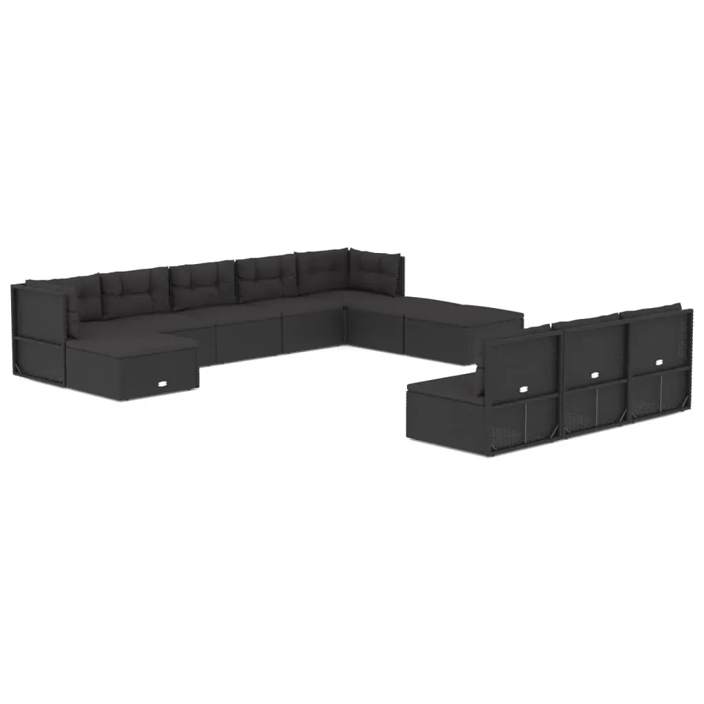11 Piece Outdoor Sofa Set with Cushions Black Poly Rattan Price