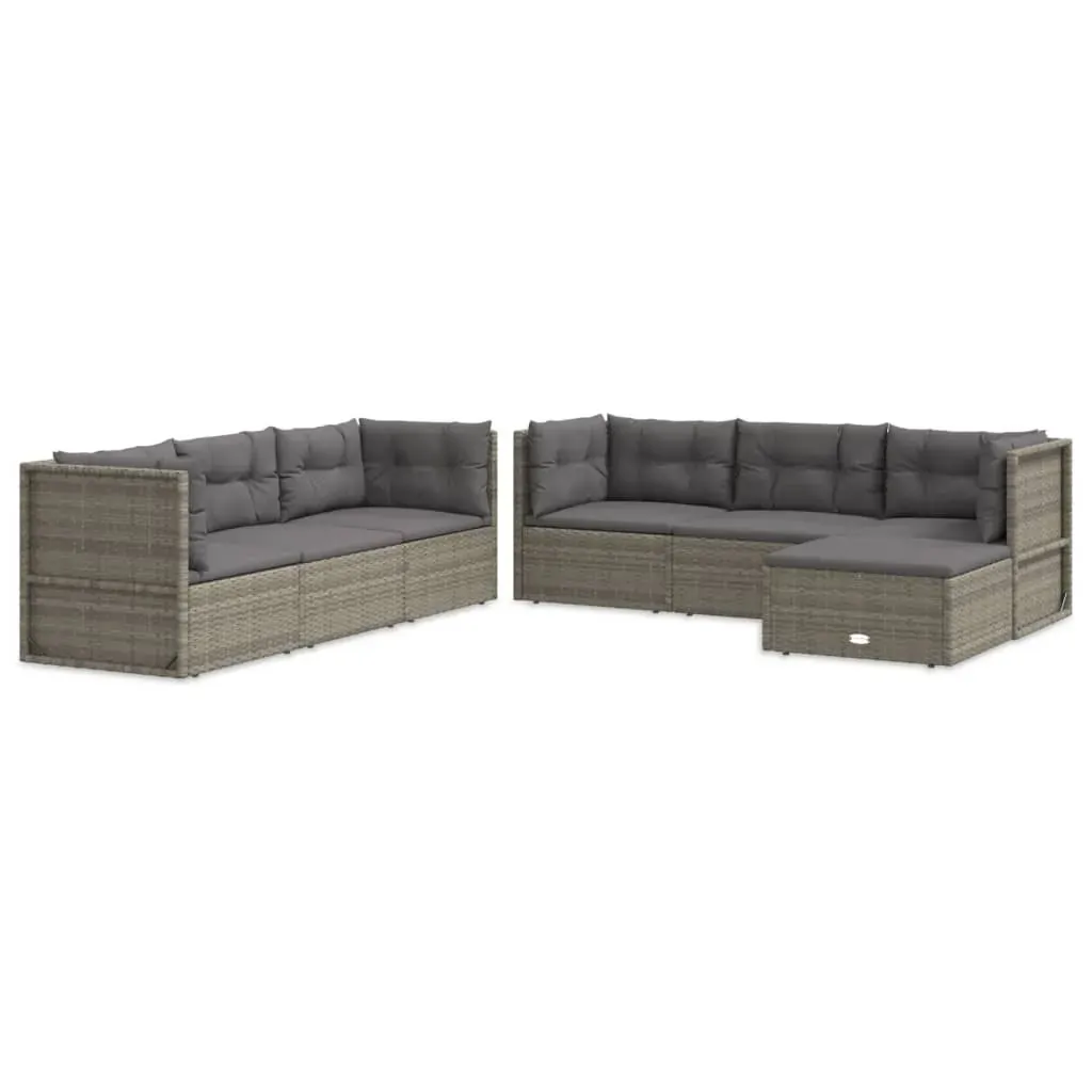 7 Piece Garden Lounge Set with Cushions Grey Poly Rattan Price