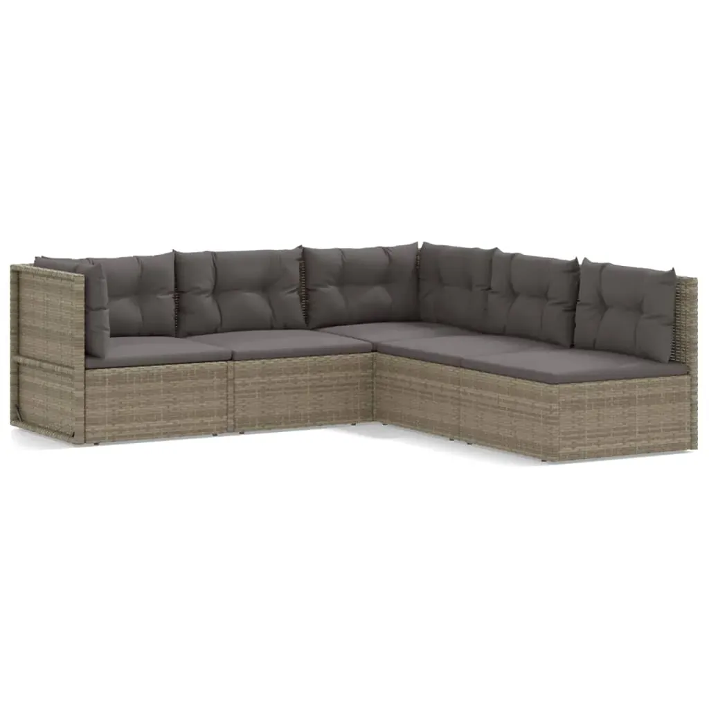 5 Piece Garden Lounge Set with Cushions Grey Poly Rattan Price