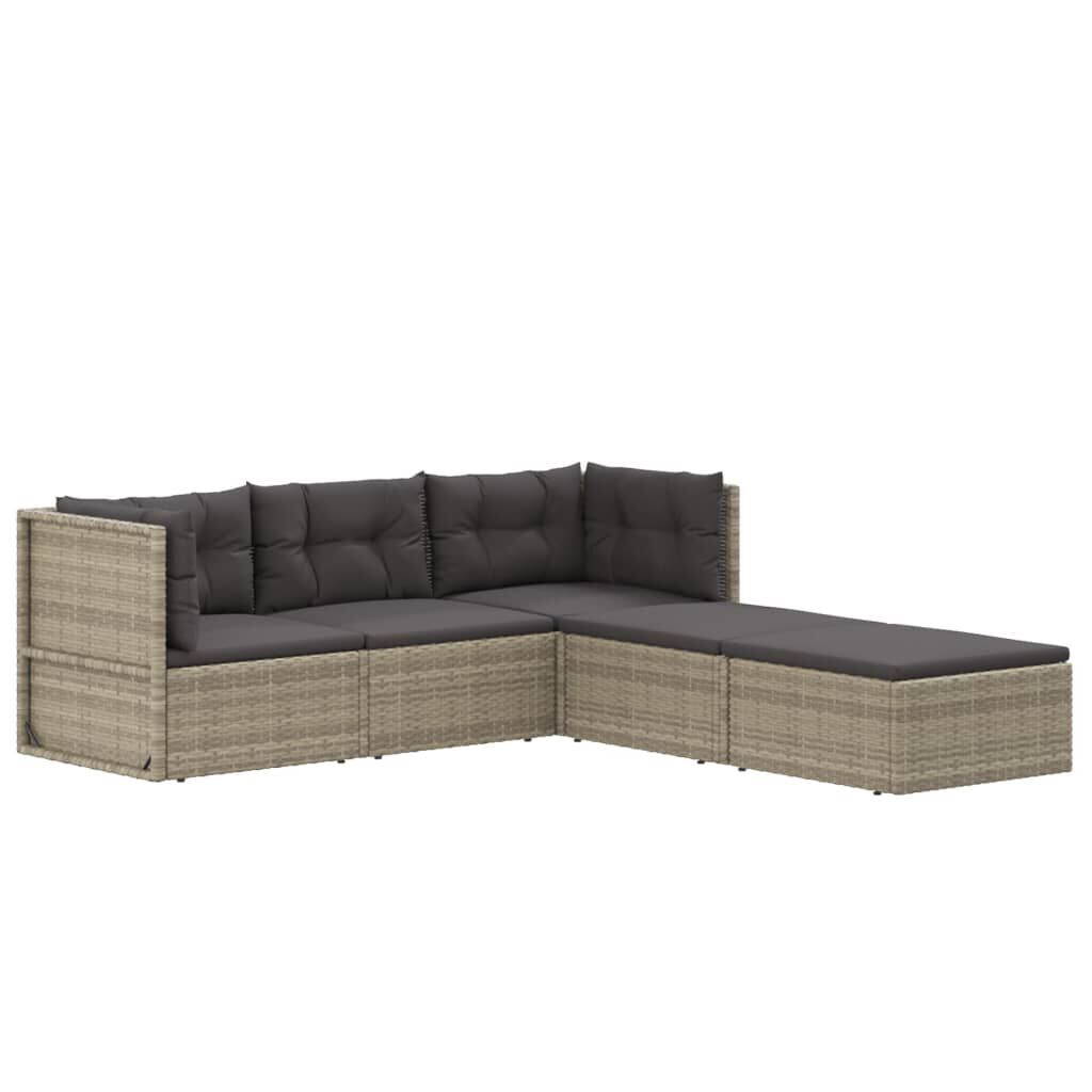 5 Piece Garden Lounge Set with Cushions Grey Poly Rattan Price