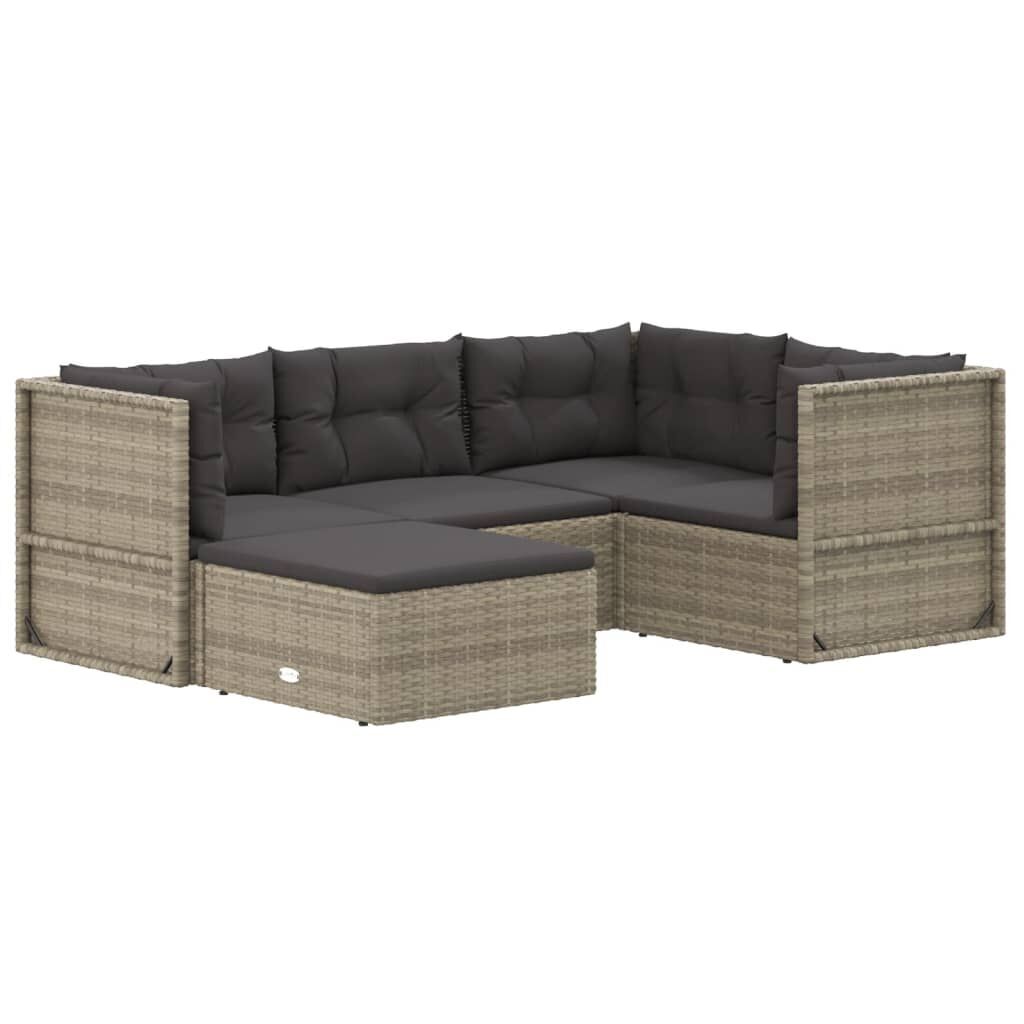 5 Piece Garden Lounge Set with Cushions Grey Poly Rattan Price