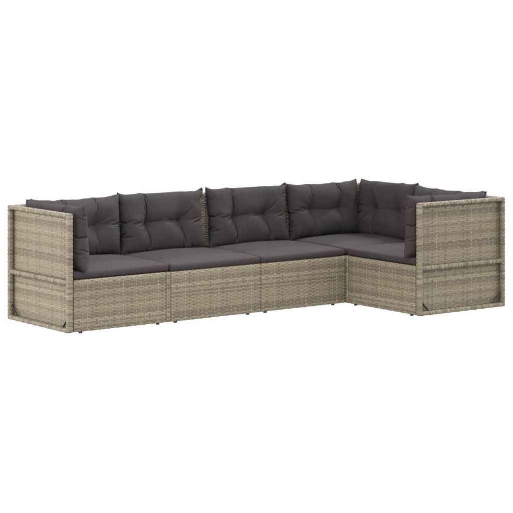 5 Piece Garden Lounge Set with Cushions Grey Poly Rattan Price