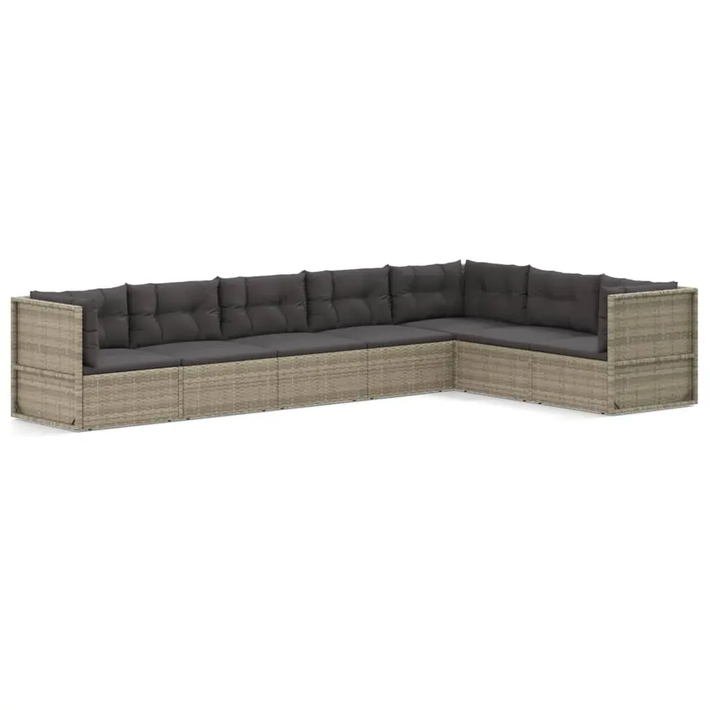 7 Piece Garden Lounge Set with Cushions Grey Poly Rattan Price