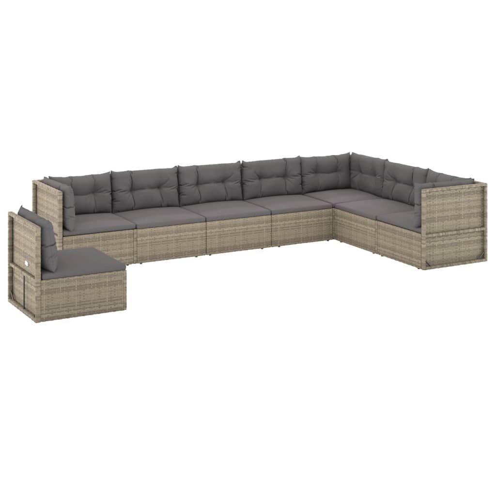 8 Piece Garden Lounge Set with Cushions Grey Poly Rattan Price