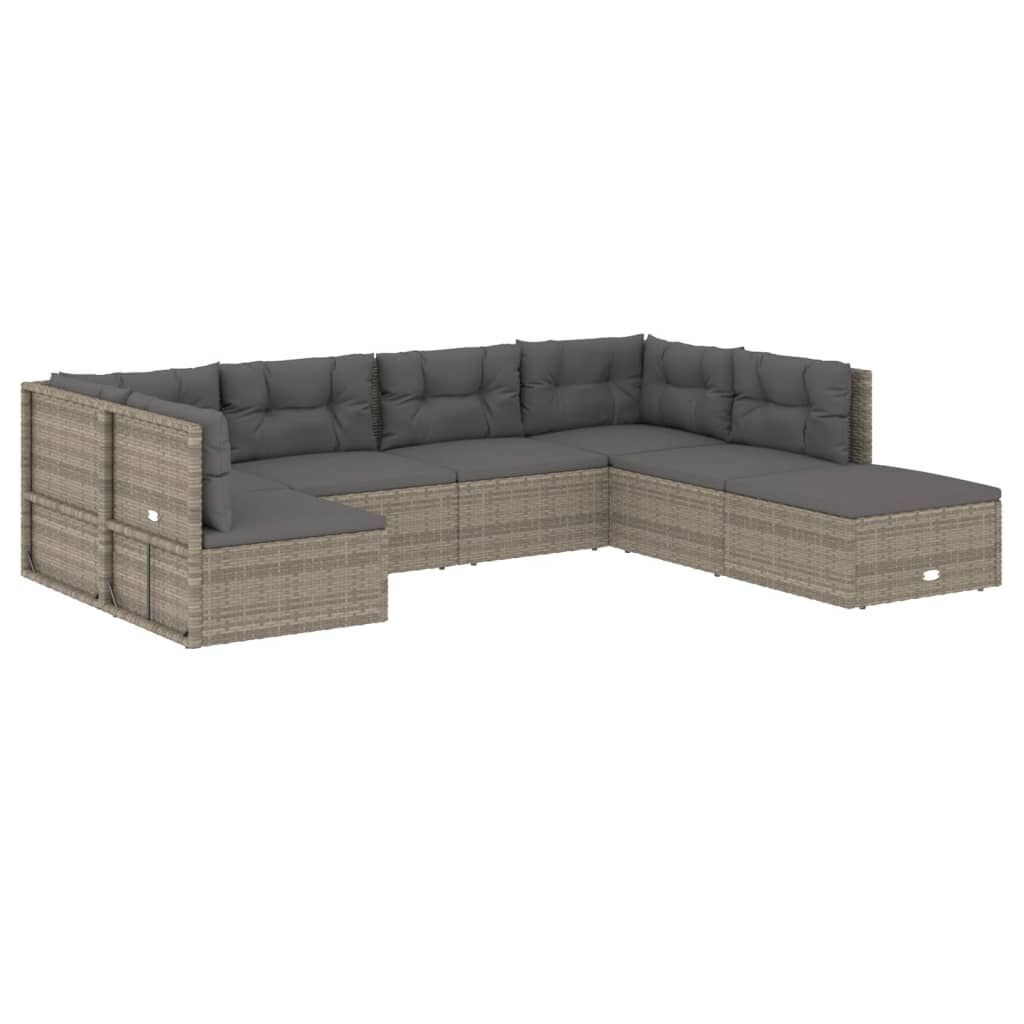 7 Piece Garden Lounge Set with Cushions Grey Poly Rattan Price