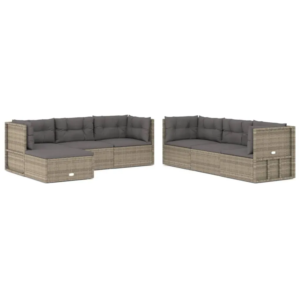 7 Piece Garden Lounge Set with Cushions Grey Poly Rattan Price