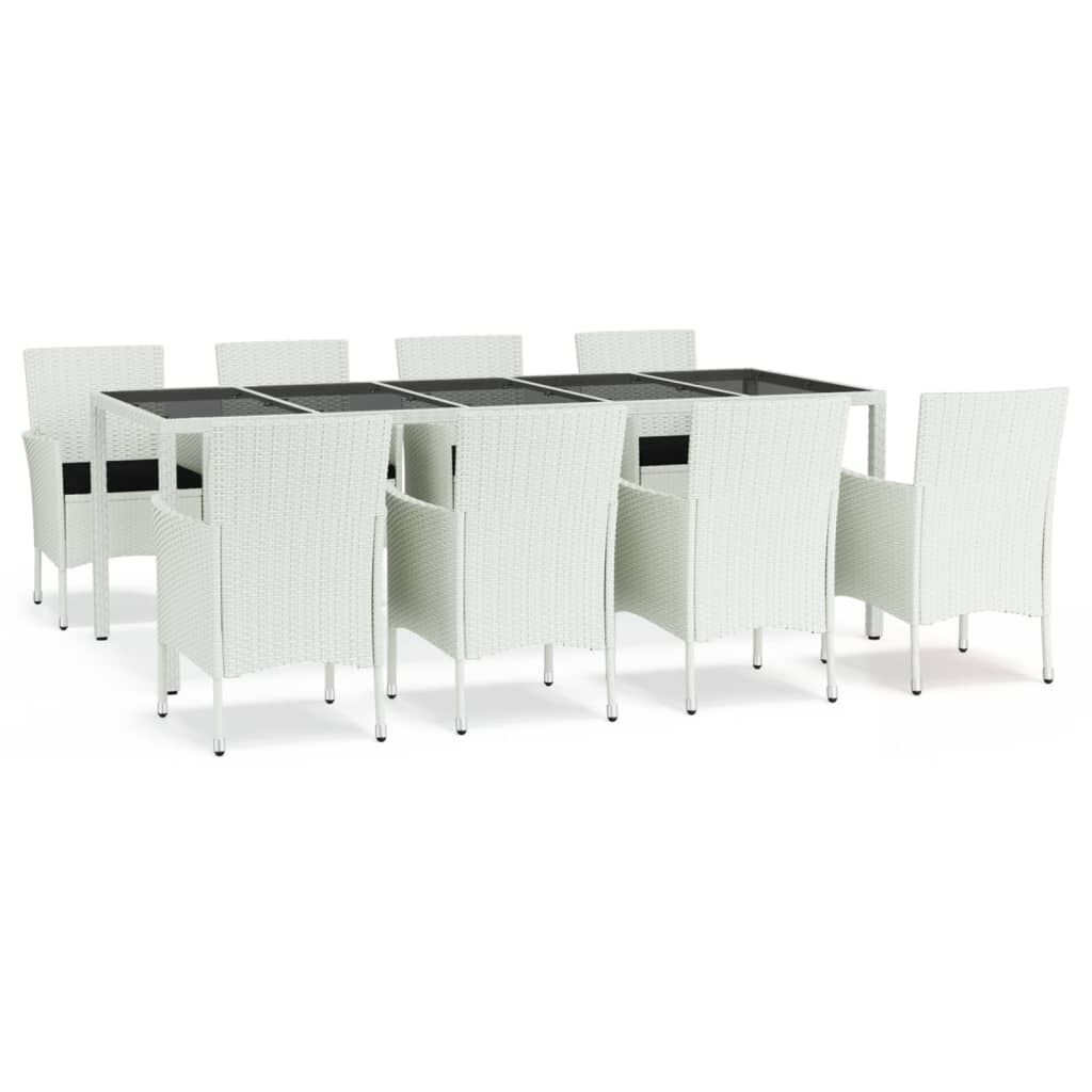 9 Piece Garden Dining Set with Cushions White Poly Rattan Price