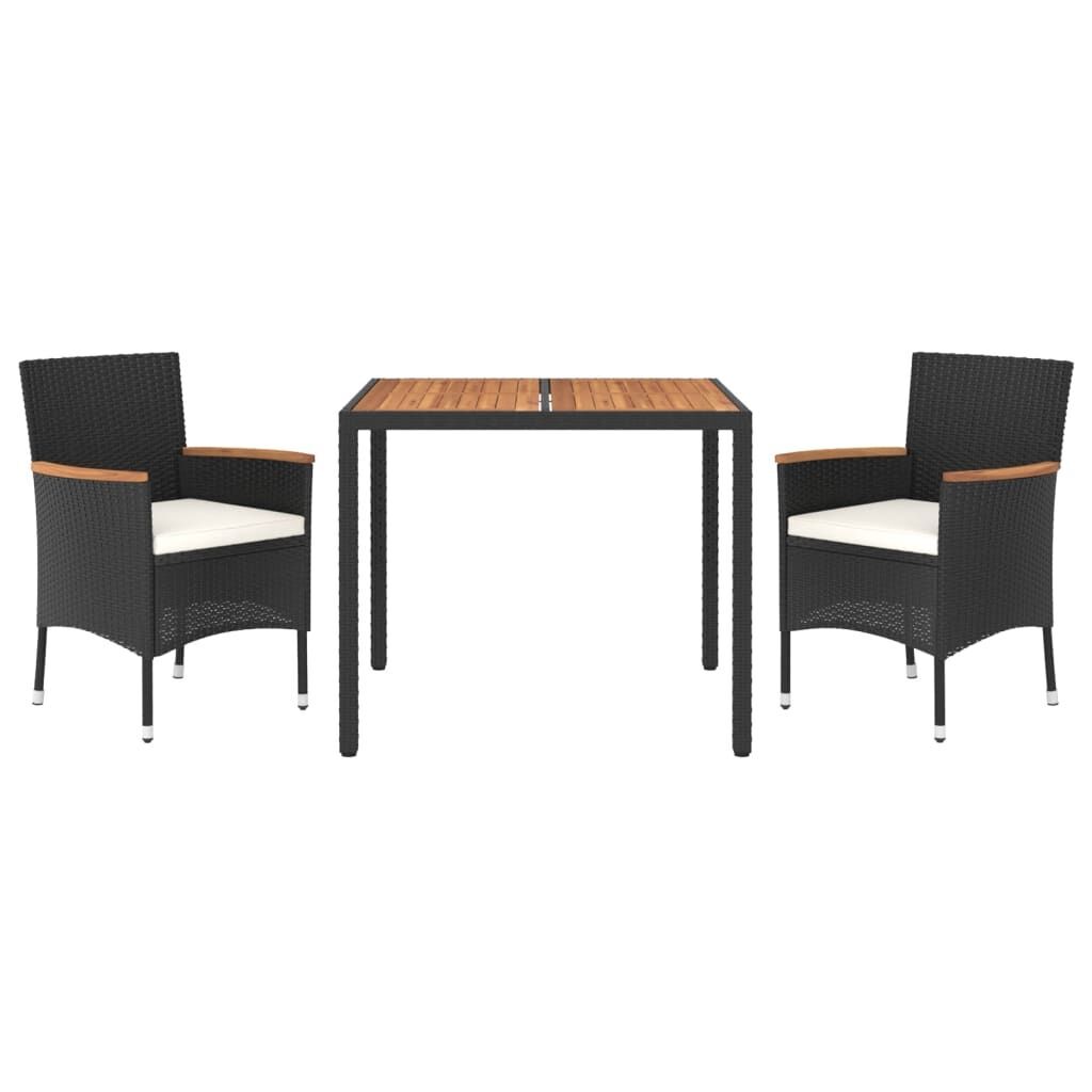 3 Piece Garden Dining Set with Cushions Black Poly Rattan Price
