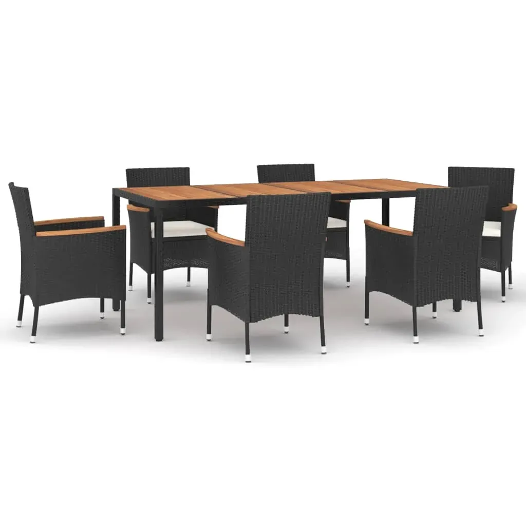7 Piece Garden Dining Set with Cushions Black Poly Rattan Price